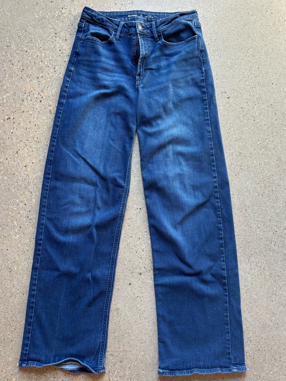 Women’s medium wash high-waisted wide leg jeans. Size 10 Tall